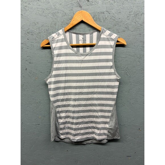 Athleta‎ Striped Tank Top Women’s XS Gray White Sleeveless Stretch Athletic - Picture 1 of 8